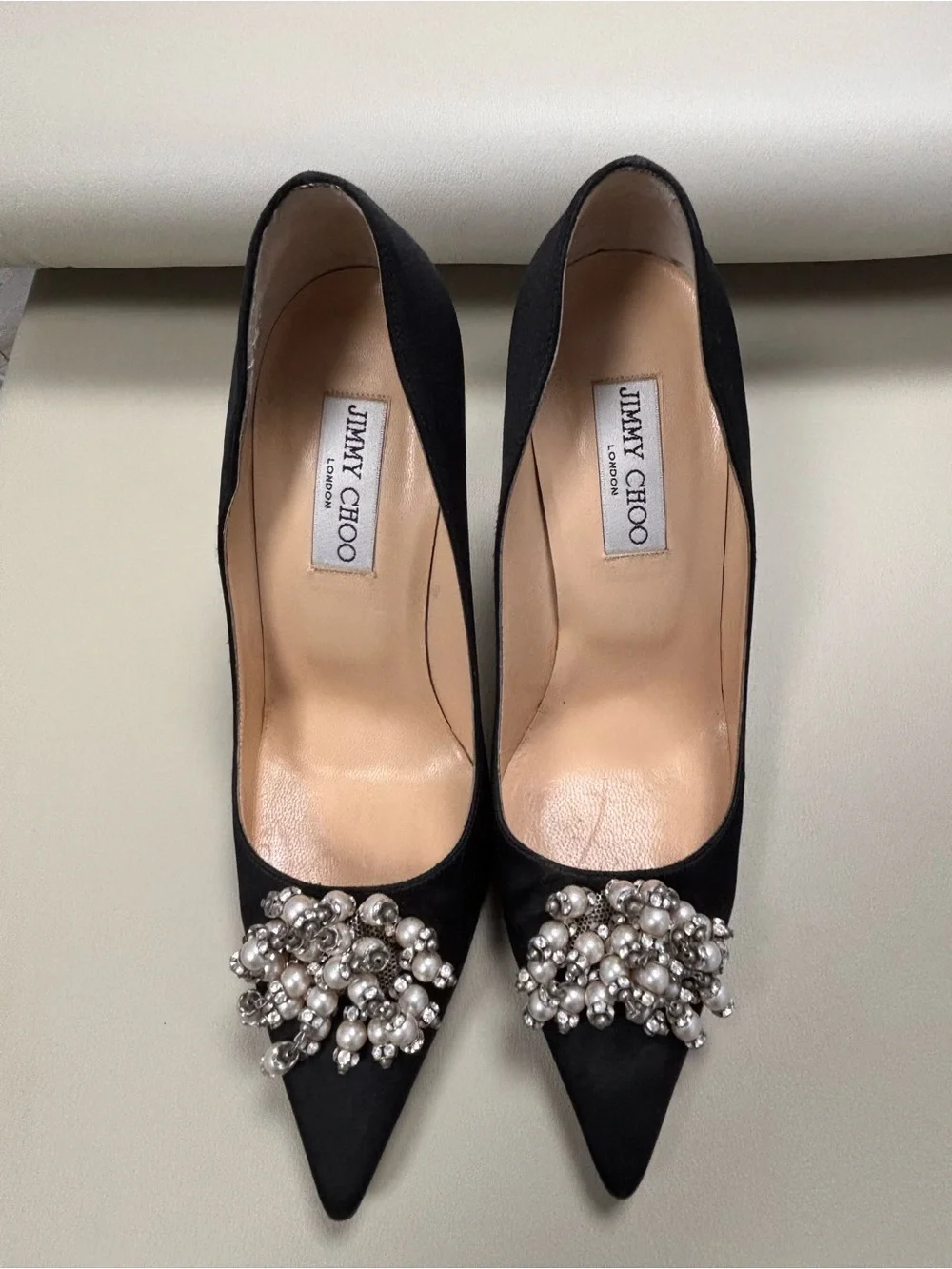 Jimmy Choo Black Pearl-Embellished Pointed Toe Pumps Size 7.5